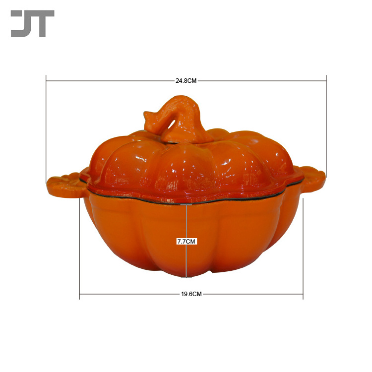 hot sale halloween enamel cast iron frying pot with pumpkin shape