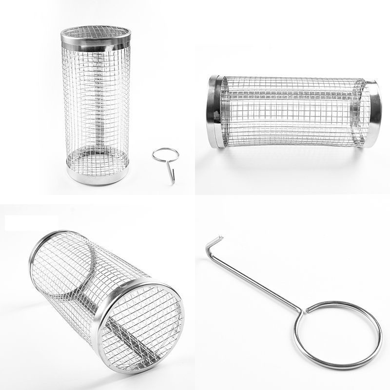 Versatile Bbq Roller Grill Basket Round Stainless Steel Grill Mesh Outdoor Round Bbq Grill Grid For Chips Fish Shrimp