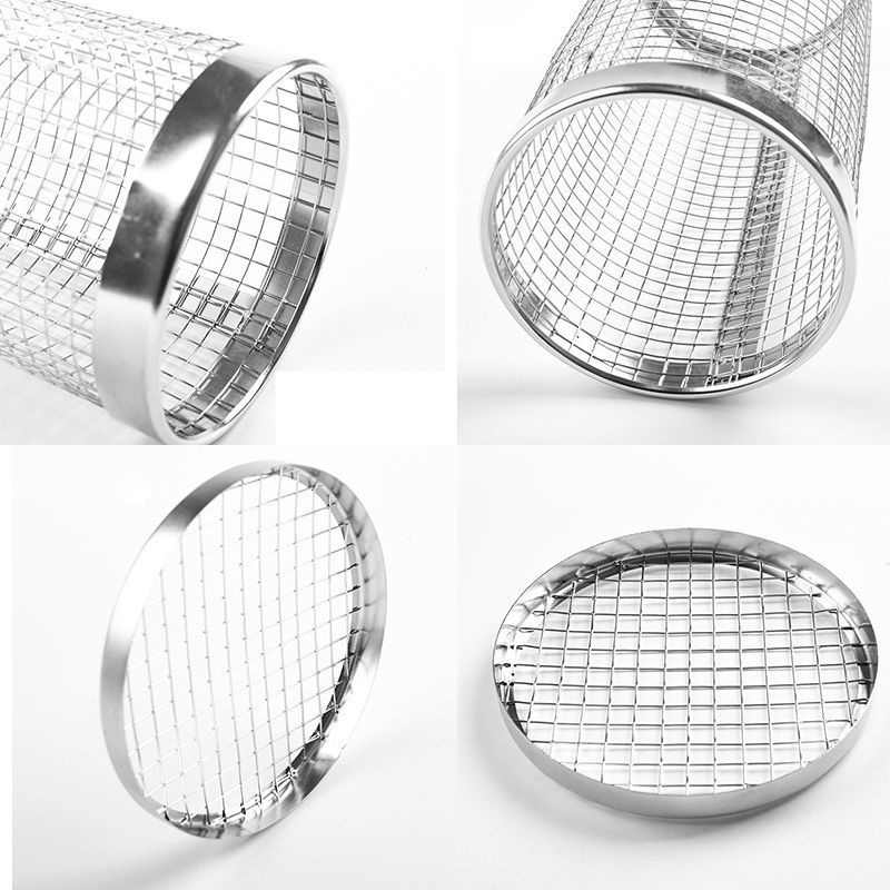 Versatile Bbq Roller Grill Basket Round Stainless Steel Grill Mesh Outdoor Round Bbq Grill Grid For Chips Fish Shrimp