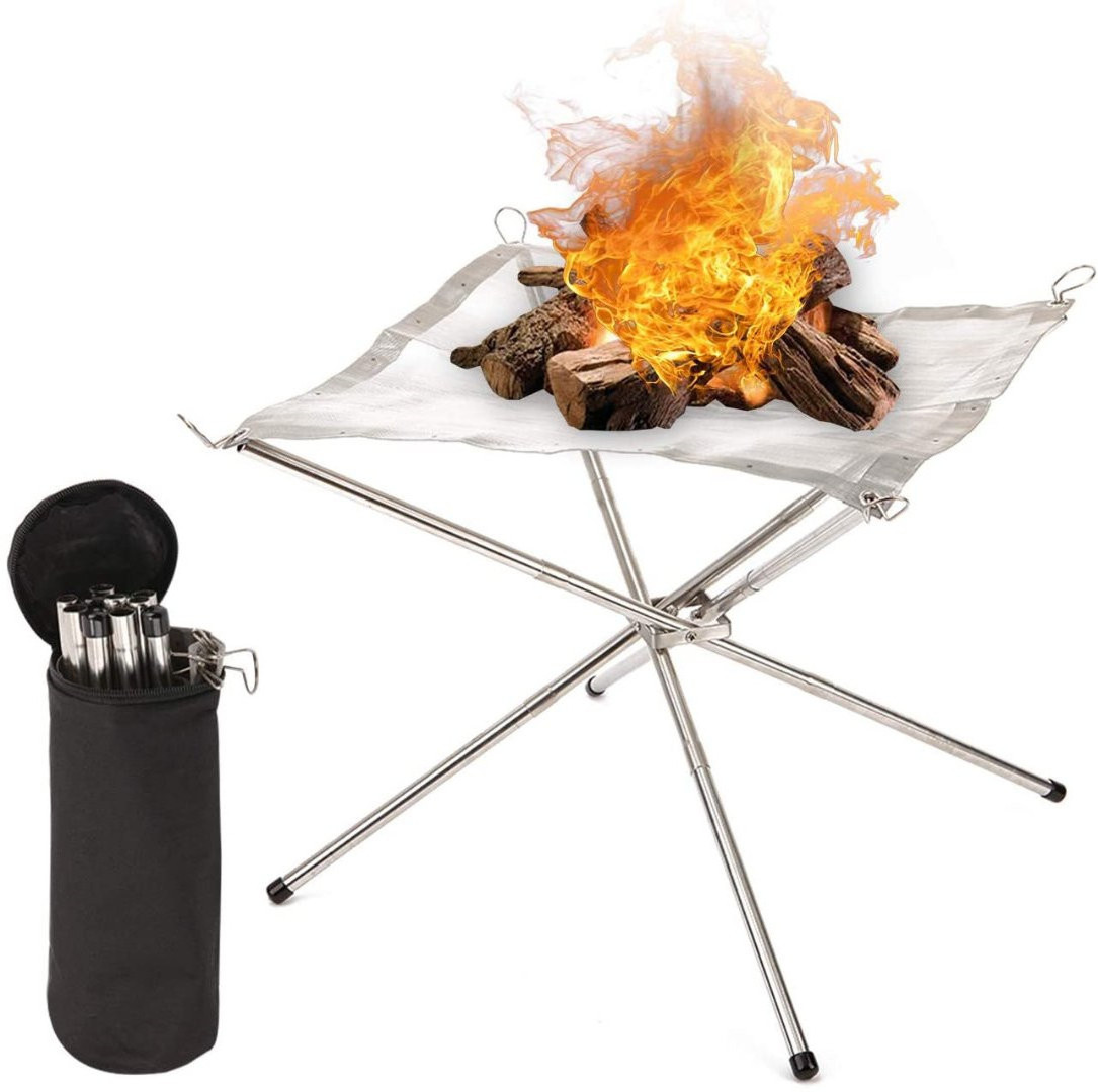 Outdoor Bonfire Stand Mesh Sheet Stainless Steel Portable Folding Camping Bonfire Fireplace Stove Fire Pit