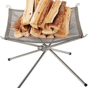 Portable Foldable Camping Burning Stand Stainless Steel Mesh Outdoor Wood Holder Fire Pit