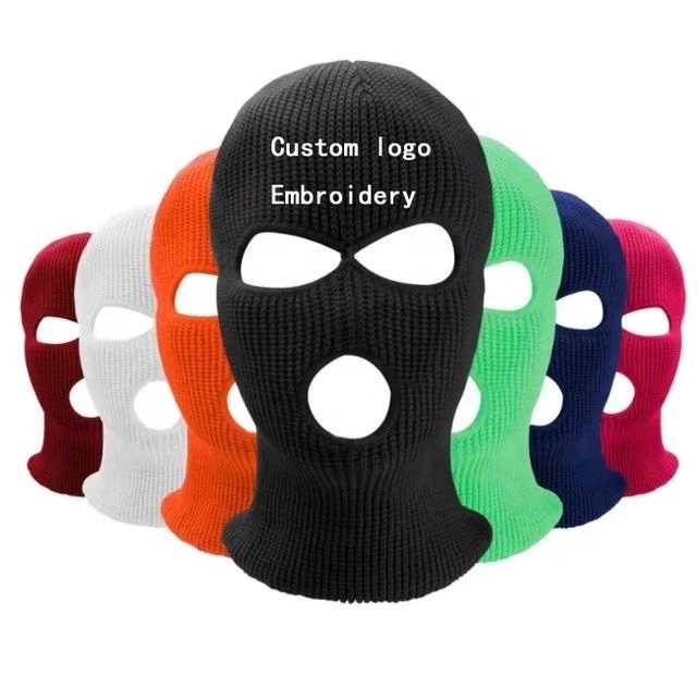 Unisex Acrylic  Winter Warm Knitted Hat Three-hole Hooded Robber Bandit Anti-terrorism Face Over Cycling Windproof Hat