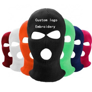 Unisex Acrylic  Winter Warm Knitted Hat Three-hole Hooded Robber Bandit Anti-terrorism Face Over Cycling Windproof Hat