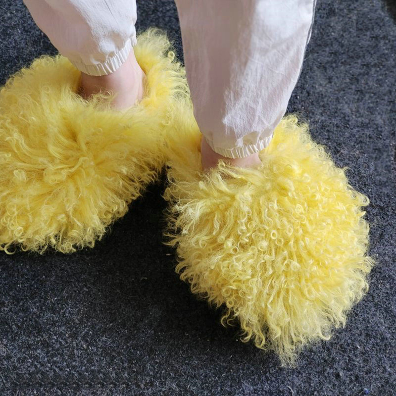 Custom Logo Fluffy Fashion Real Mongolian Fur Slippers for Women