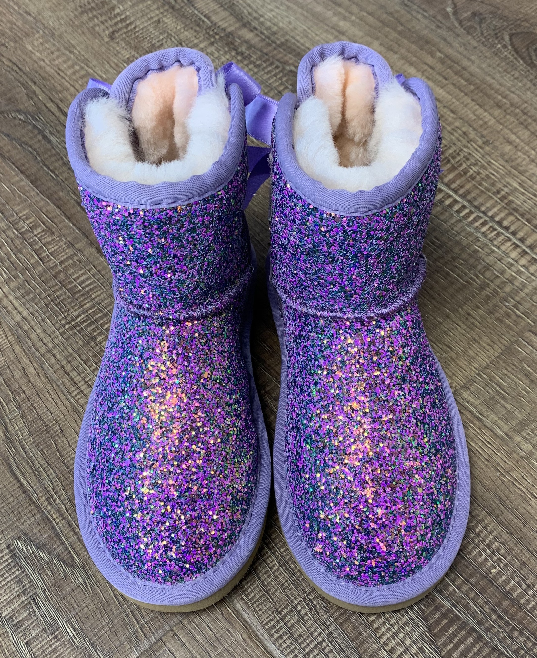 Sparkle shoes Genuine Sheepskin Shoes Furry Raccoon Fur Trimed Kids Women Winter Fur Snow Boots with bows