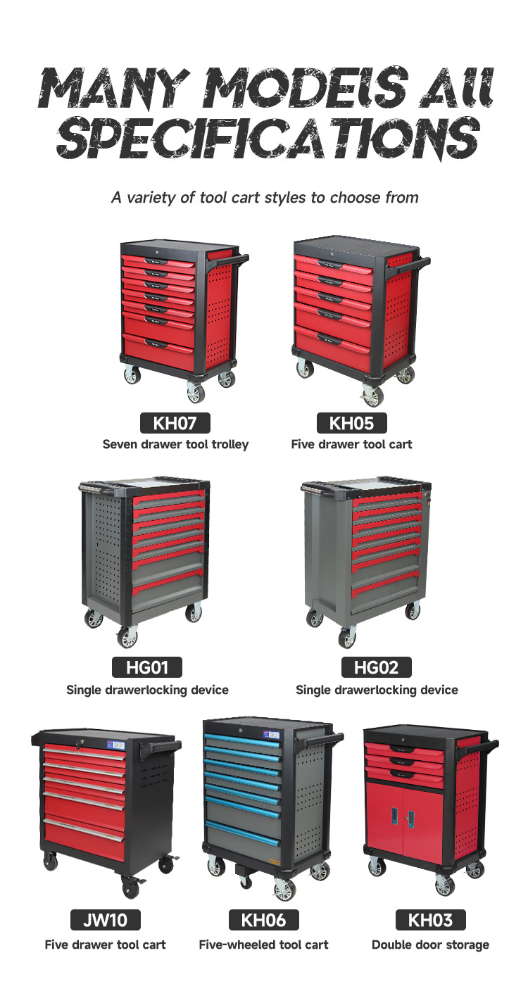 Workshop steel roller toolbox and tool trolley with roller cabinet comes with handle tools set for cart repair