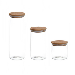 High Borosilicate Glass Home Kitchen Food Airtight Tea Storage Container Canister Jar with Sealed Bamboo Wooden Acacia Cork Lid