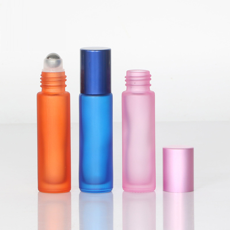 Popular Round Matte Rainbow Color 10ml Glass Roll on Bottle with Stainless Steel Roller Ball