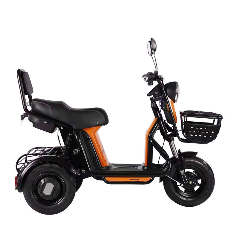 Large storage space long battery life 3 wheel safe stable electric tricycle with front and rear  baskets 3.00-8 vacuum tires