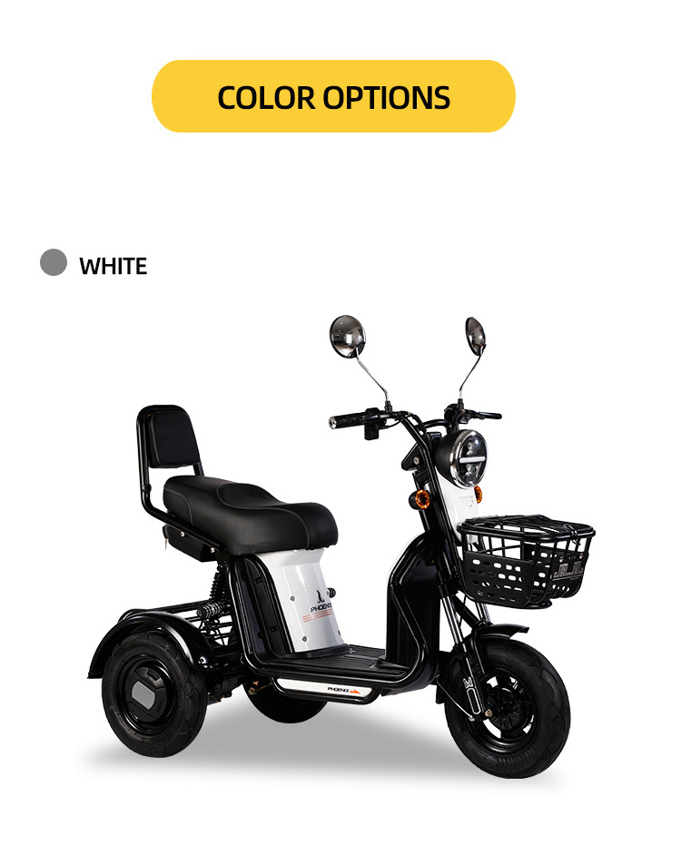 Large storage space long battery life 3 wheel safe stable electric tricycle with front and rear  baskets 3.00-8 vacuum tires