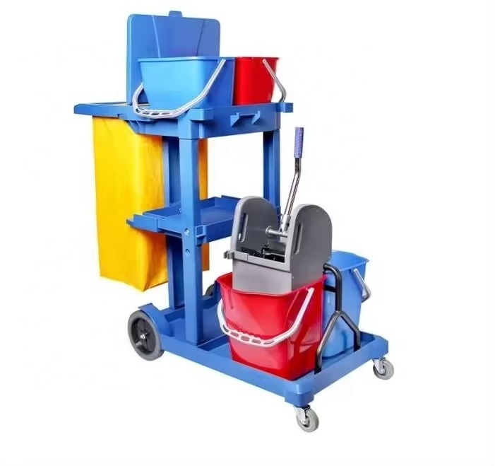 folding Hospital Hotel Room Service Housekeeping Maid Floor Cleaning Janitor Cart Multifunction Cleaning Trolley