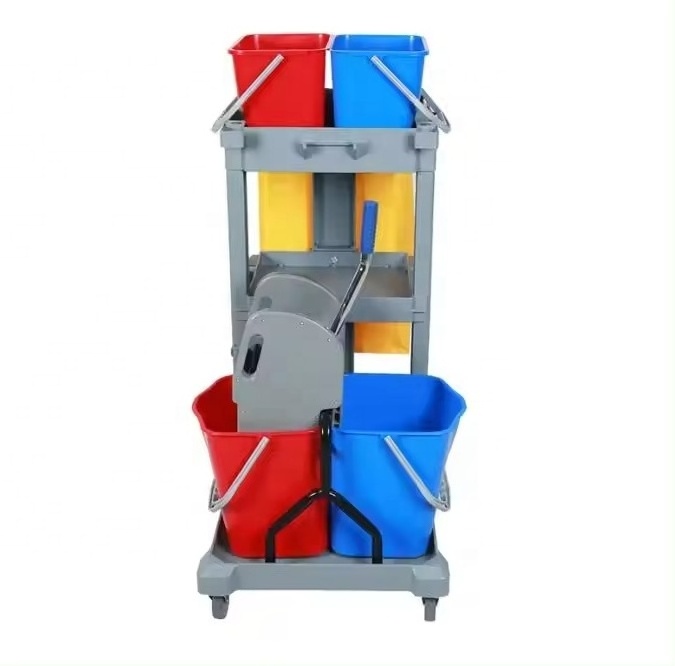 folding Hospital Hotel Room Service Housekeeping Maid Floor Cleaning Janitor Cart Multifunction Cleaning Trolley