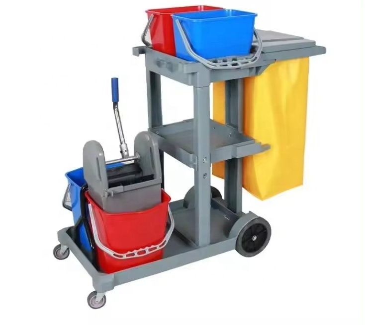 folding Hospital Hotel Room Service Housekeeping Maid Floor Cleaning Janitor Cart Multifunction Cleaning Trolley