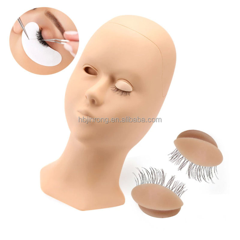 Training Soft Silicone Flat Head Practice Mannequin Head with Replaceable Eyelids For Eyelash Extension