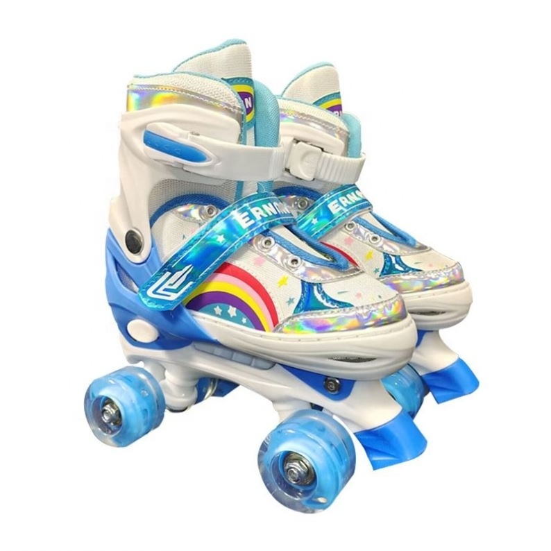 PAPASION hot sale pink blue PU wheels flashing inline skate skating shoes set for kids