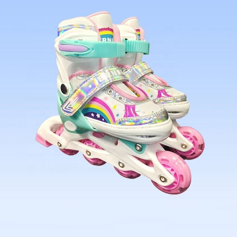 PAPASION hot sale pink blue PU wheels flashing inline skate skating shoes set for kids