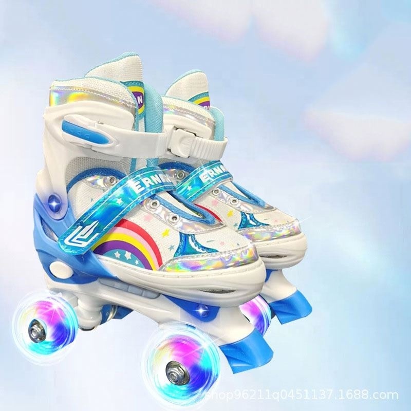 PAPASION hot sale pink blue PU wheels flashing inline skate skating shoes set for kids