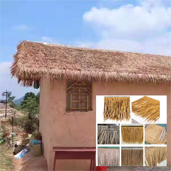 JJC thatched roof gazebo synthetic palm thatch fire proof thatch tiki hut palm leaves roof tiles reed palapas price