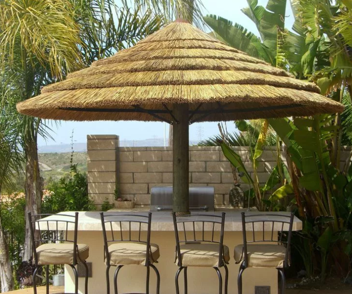 JJC thatched roof gazebo synthetic palm thatch fire proof thatch tiki hut palm leaves roof tiles reed palapas price