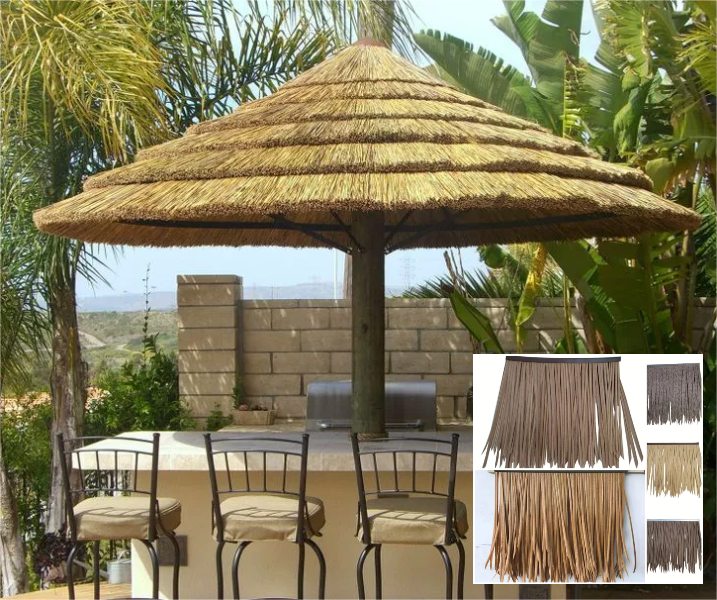 JJC thatched roof gazebo synthetic palm thatch fire proof thatch tiki hut palm leaves roof tiles reed palapas price