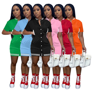 New Fashion Short Causal Dresses Women Summer Dress 2022 Solid Color Short Sleeve Button Sport Baseball Jersey Dress For Women