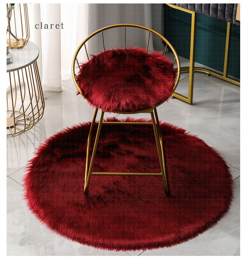 New round Sheepskin Chair Cover Seat Pad Soft Carpet Hairy Plain Skin Fur Plain Fluffy Area Rugs Bedroom Faux carpet Mat