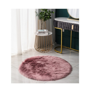 New round Sheepskin Chair Cover Seat Pad Soft Carpet Hairy Plain Skin Fur Plain Fluffy Area Rugs Bedroom Faux carpet Mat