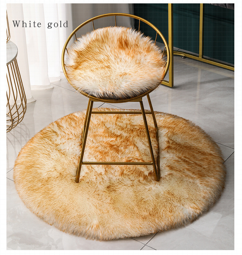 New round Sheepskin Chair Cover Seat Pad Soft Carpet Hairy Plain Skin Fur Plain Fluffy Area Rugs Bedroom Faux carpet Mat