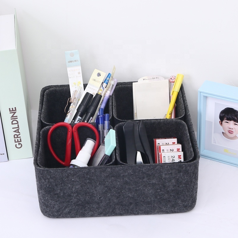 Jioute desk drawer 5Pcs Felt Desk Organizer Pen Box Dividers Drawer Storage Organizer Bins Set Felt Storage Bin