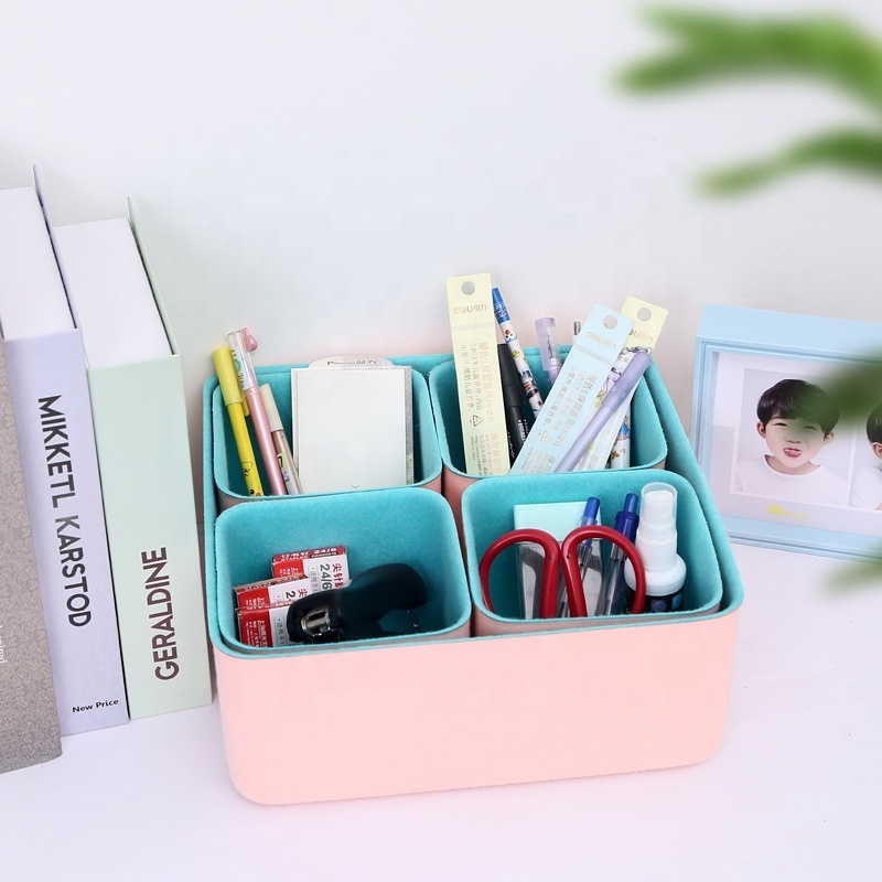 Jioute desk drawer 5Pcs Felt Desk Organizer Pen Box Dividers Drawer Storage Organizer Bins Set Felt Storage Bin