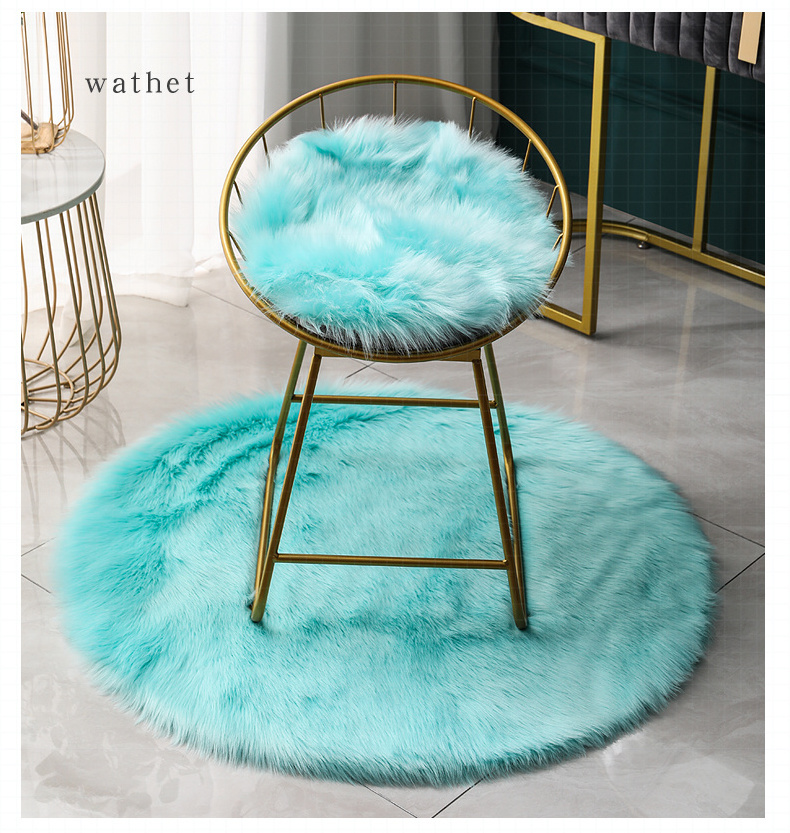 New round Sheepskin Chair Cover Seat Pad Soft Carpet Hairy Plain Skin Fur Plain Fluffy Area Rugs Bedroom Faux carpet Mat