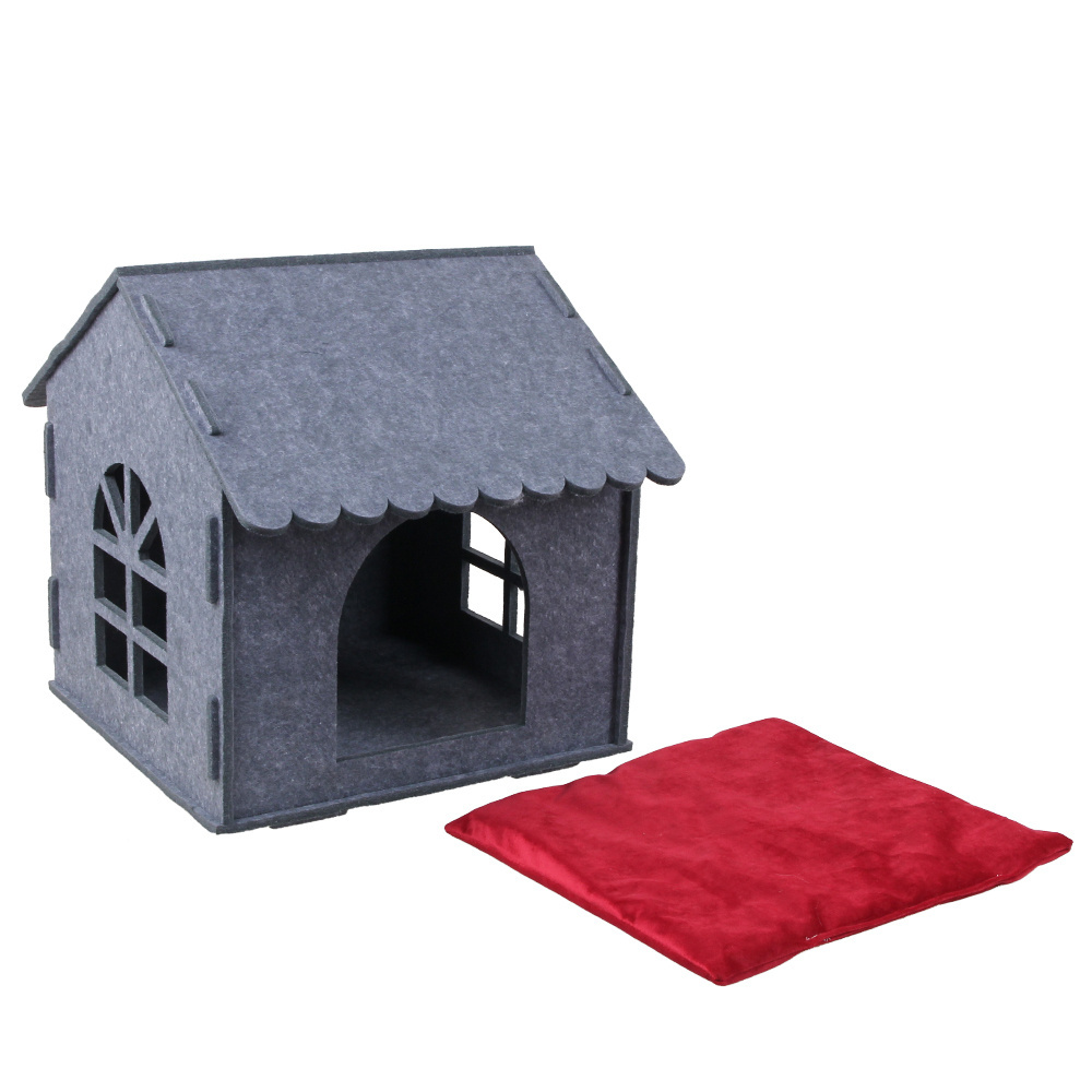 Portable small folding felt soft home luxury indoor house for cats and dogs pet dog cat calming bed