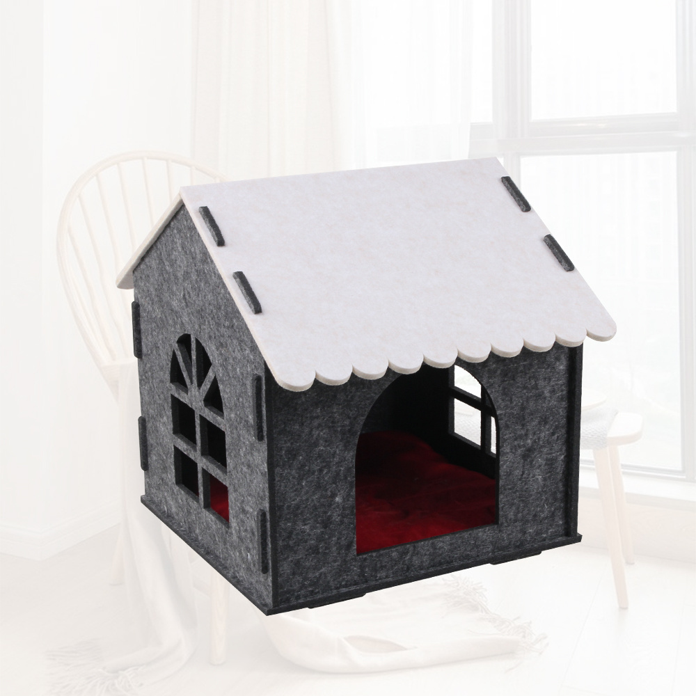 Portable small folding felt soft home luxury indoor house for cats and dogs pet dog cat calming bed