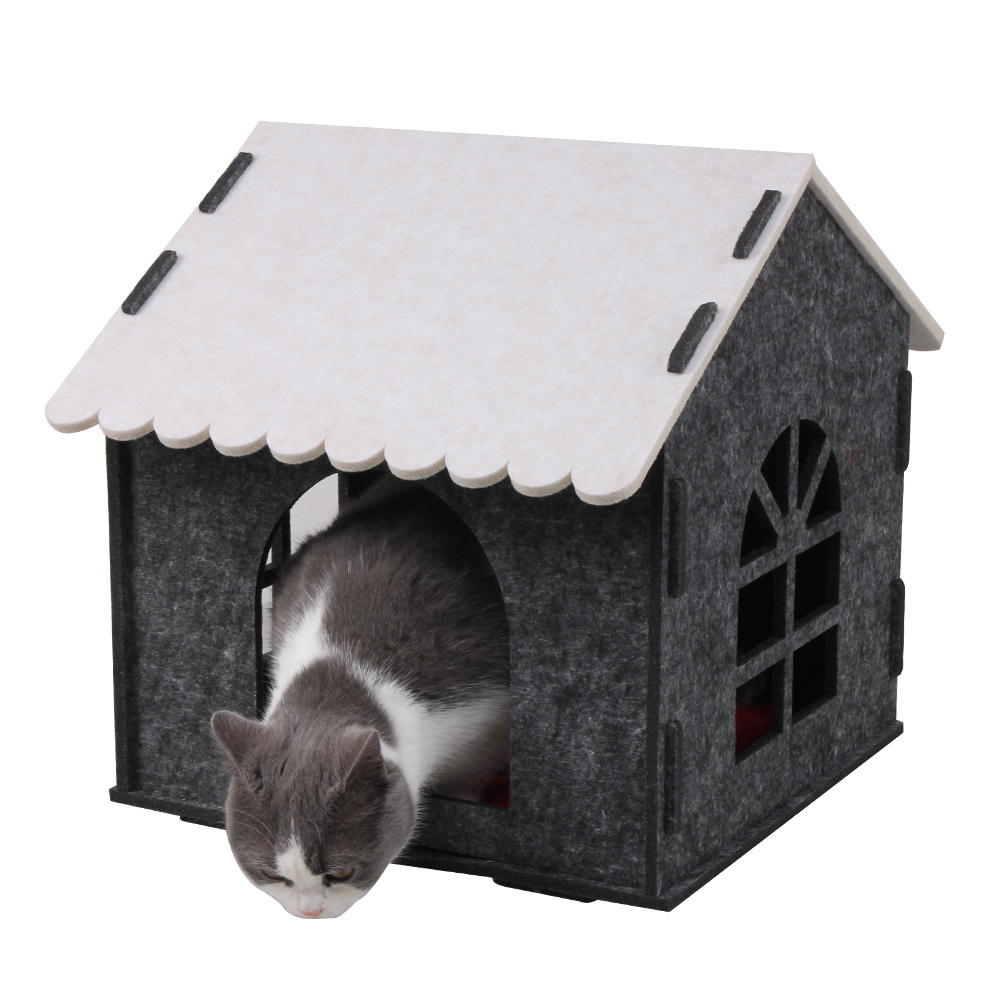 Portable small folding felt soft home luxury indoor house for cats and dogs pet dog cat calming bed