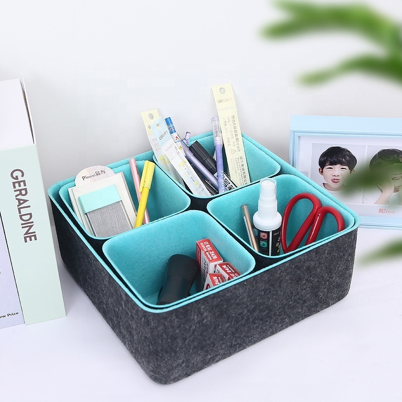 Jioute desk drawer 5Pcs Felt Desk Organizer Pen Box Dividers Drawer Storage Organizer Bins Set Felt Storage Bin