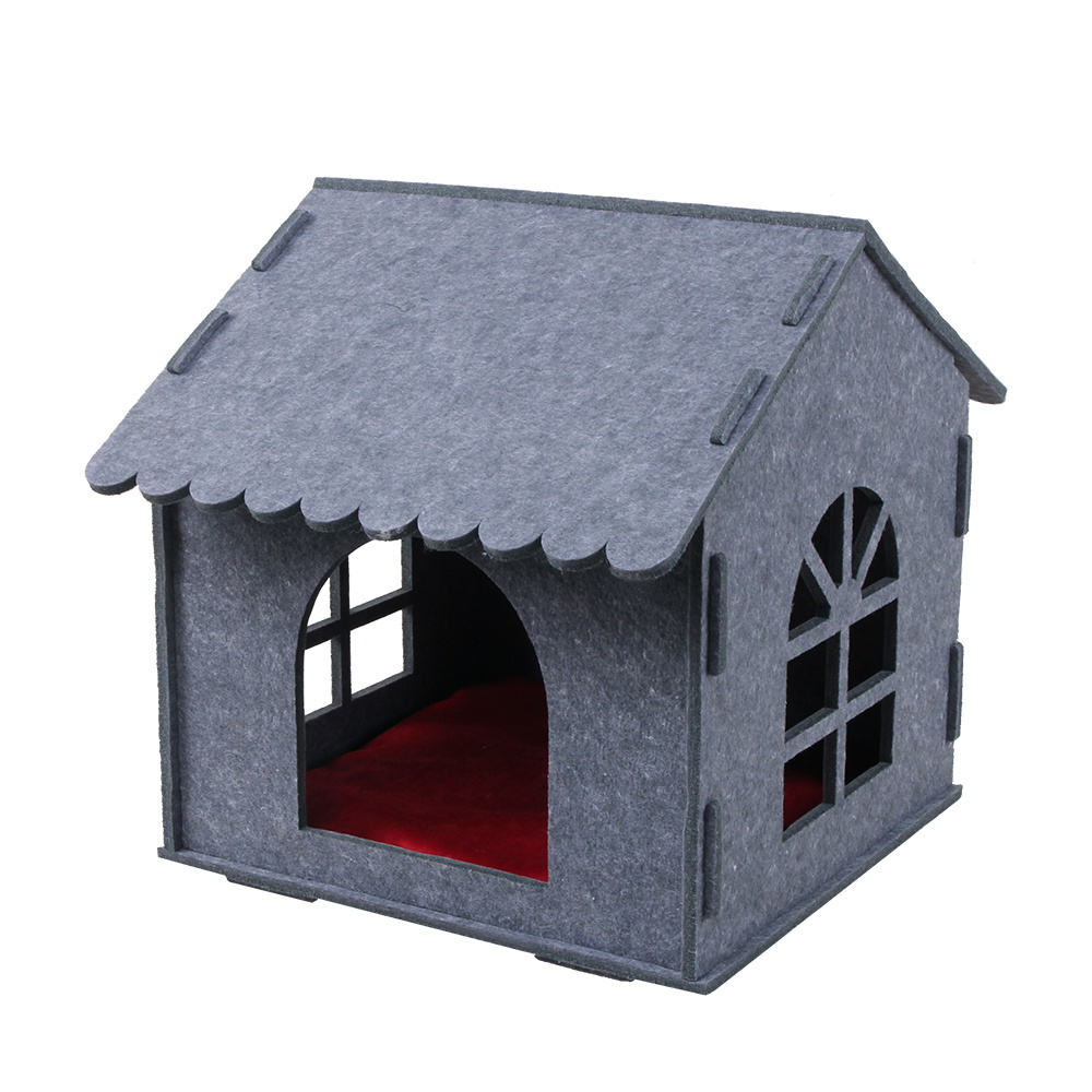 Portable small folding felt soft home luxury indoor house for cats and dogs pet dog cat calming bed