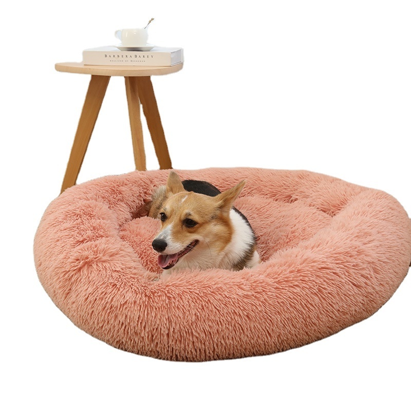 Soft washable premium dog bed luxury round faux fur pet beds accessories foam dog bed