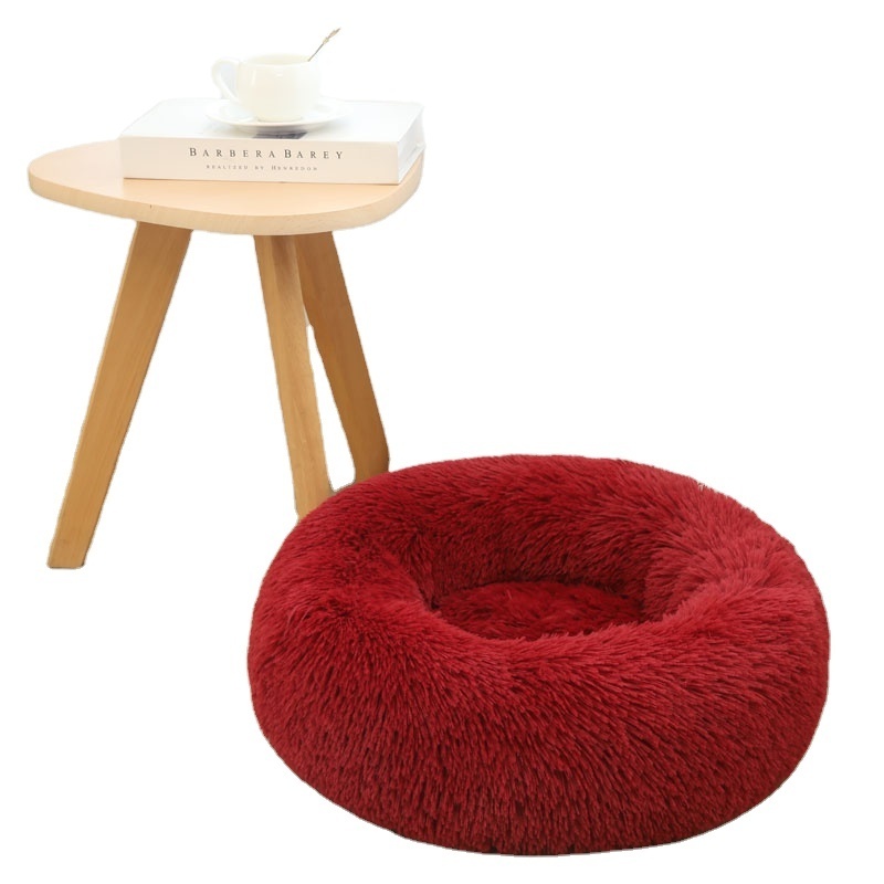 Soft washable premium dog bed luxury round faux fur pet beds accessories foam dog bed