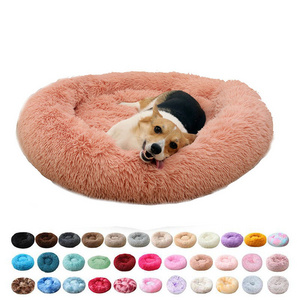 Pet bed for wholesale designer anti anxiety portable velvet cats dogs soft travel nest kennel bed donut round faux fur