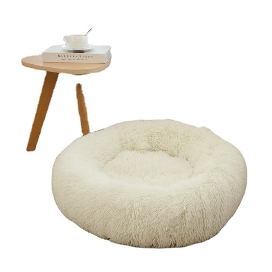 Pet bed for wholesale designer anti anxiety portable velvet cats dogs soft travel nest kennel bed donut round faux fur