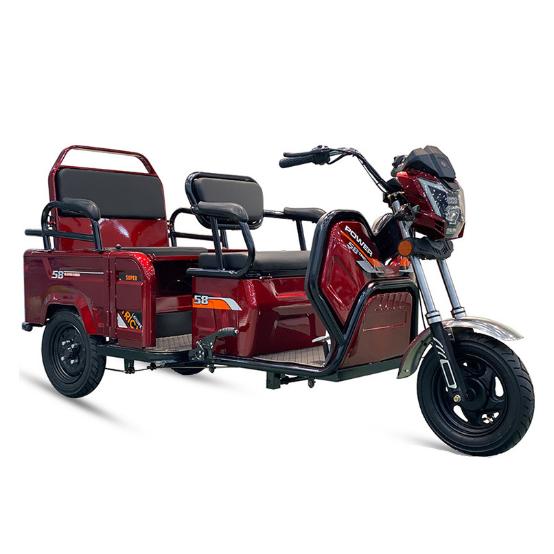 Passenger-Cargo Electric Tricycle with 10 inch Vacuum Tire/Large capacity rear bucket/2 Foam sofa seats 600W 48V/60V