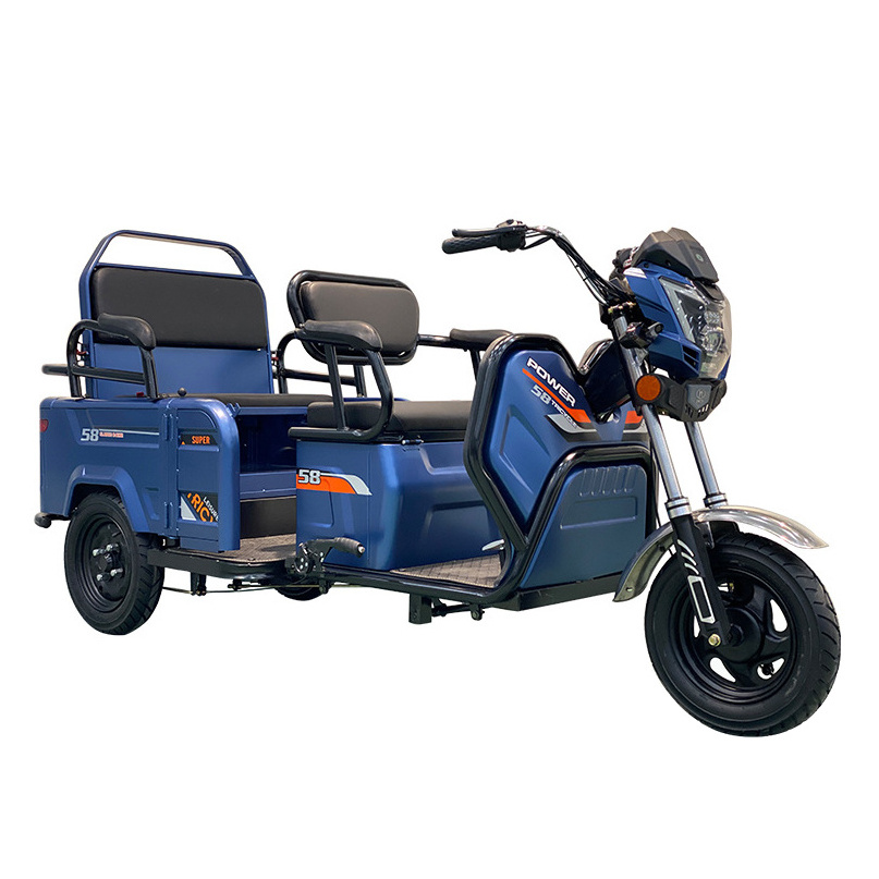 Passenger-Cargo Electric Tricycle with 10 inch Vacuum Tire/Large capacity rear bucket/2 Foam sofa seats 600W 48V/60V