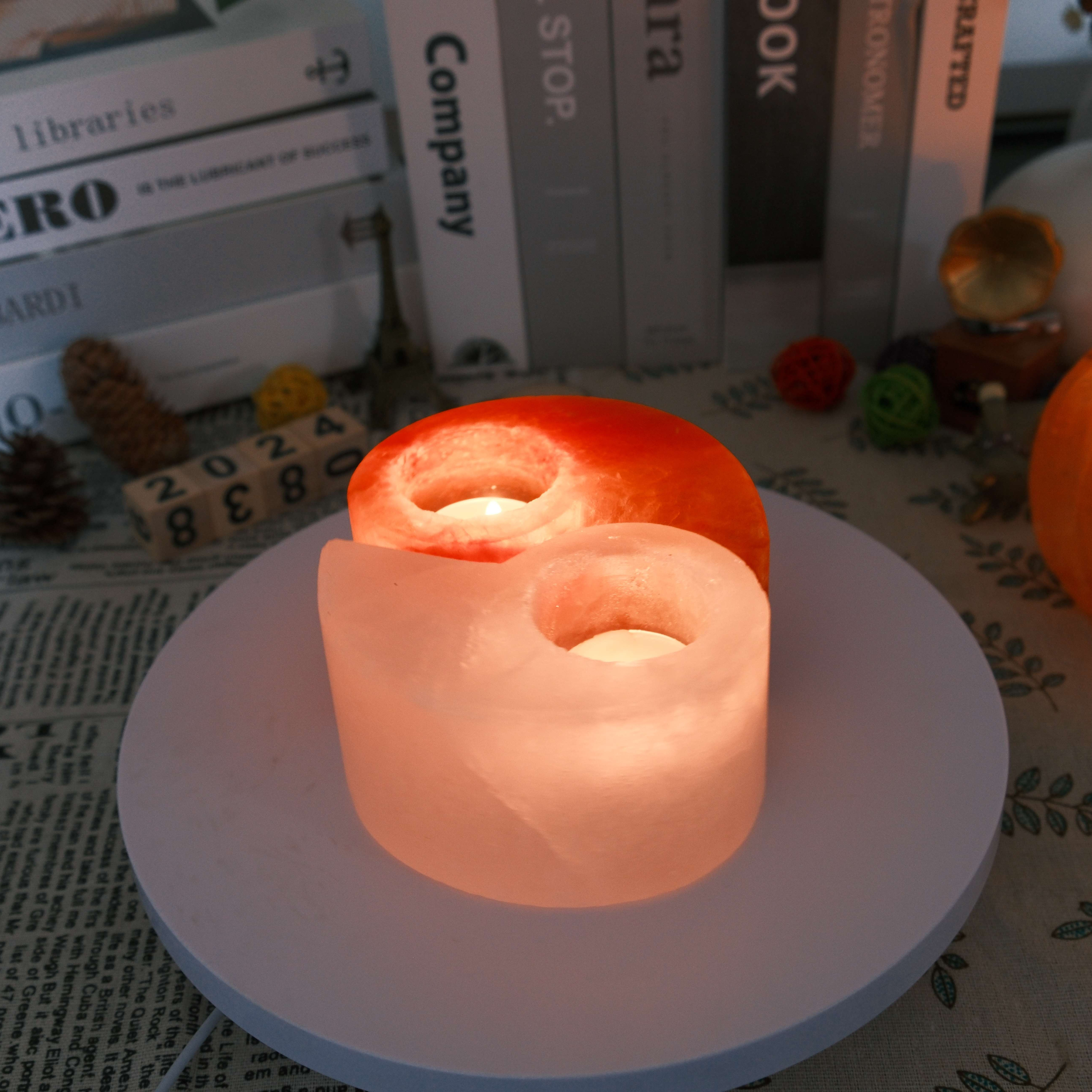 Handmade Himalayan Salt Candle Holders Yin and Yang Taoism Style Home Decor and Meditation - Natural Salt Rock Tealight