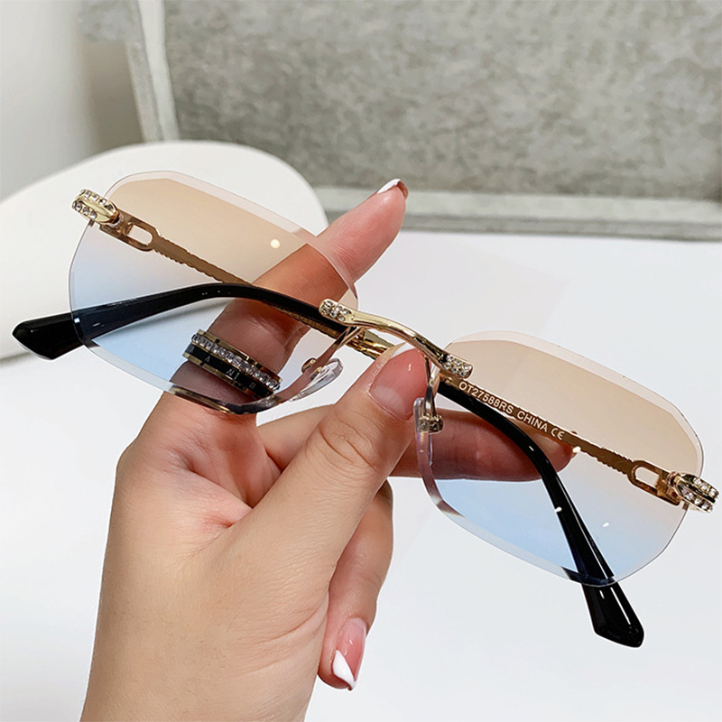 HBK 2022 trendy square rimless Rhinestone Sunglasses Festival Gem sunny luxury sunglasses wholesale bulk