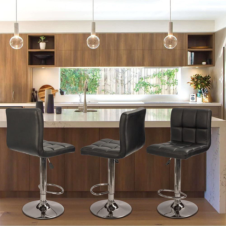 Home bar furniture popular mini black Nordic PU leather high back swivel tall bar counter stool bar chairs for breakfast