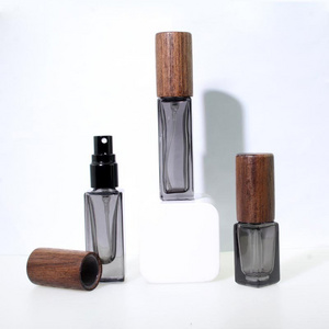 Black Square 3ml 5ml 10ml Refillable Atomizer Blue Spray Glass Empty Grey Perfume Bottles With Wooden Cap for Travel