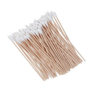 6"Long wood stick single tipped applicator100pcs sterile medical cotton swabs