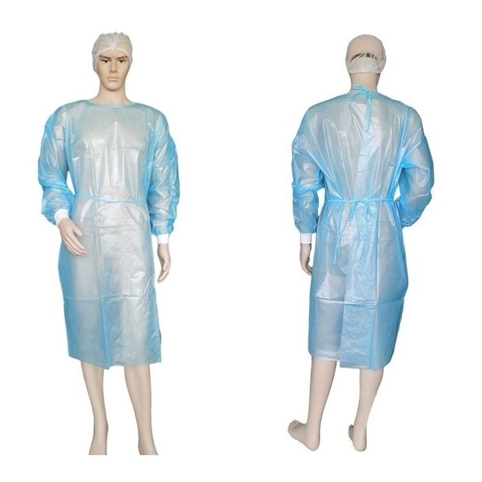 Level 2 Disposable Isolation Gown PP & PE 40g Fluid Resistant Fully Closed Double Tie Back and Front Lab Gown with Knitted Cuffs