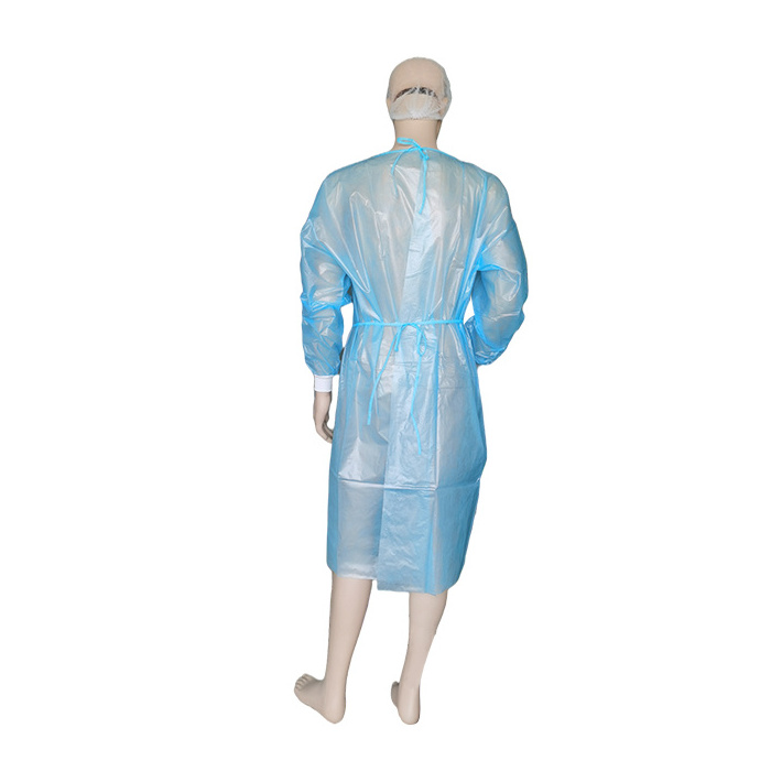 Level 2 Disposable Isolation Gown PP & PE 40g Fluid Resistant Fully Closed Double Tie Back and Front Lab Gown with Knitted Cuffs