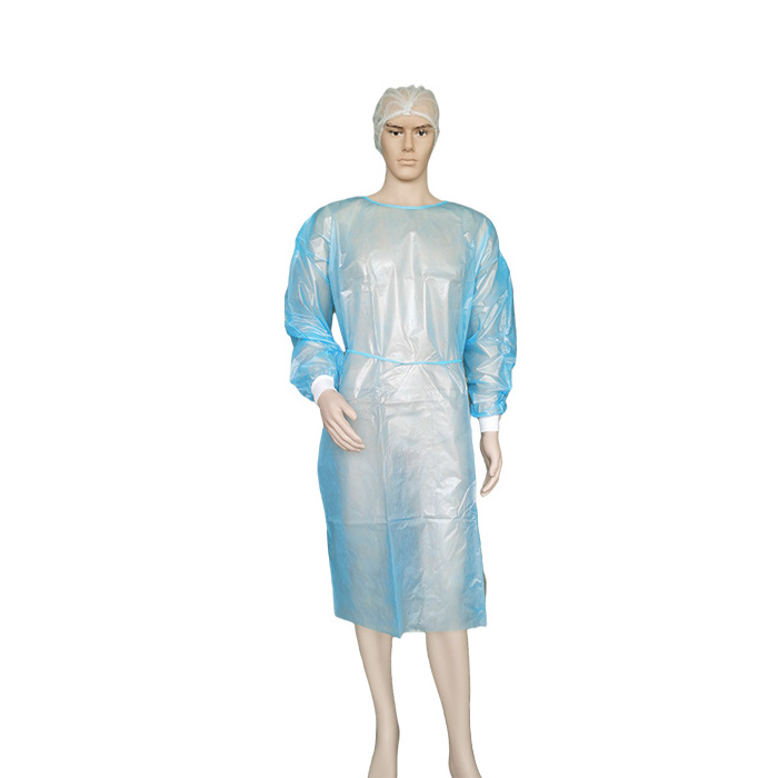 Level 2 Disposable Isolation Gown PP & PE 40g Fluid Resistant Fully Closed Double Tie Back and Front Lab Gown with Knitted Cuffs